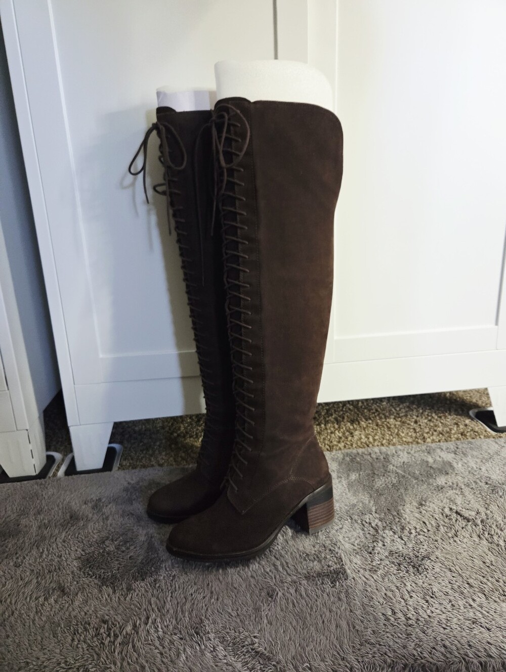 Lucky Brand Sz 8M Brown Riddick Tall Lace Up Over The Knee Boots Upper Leather - Picture 4 of 8